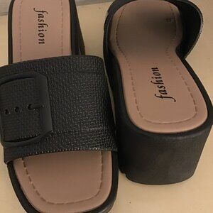 Fashion women black platform wedge sandals US 7 wide width